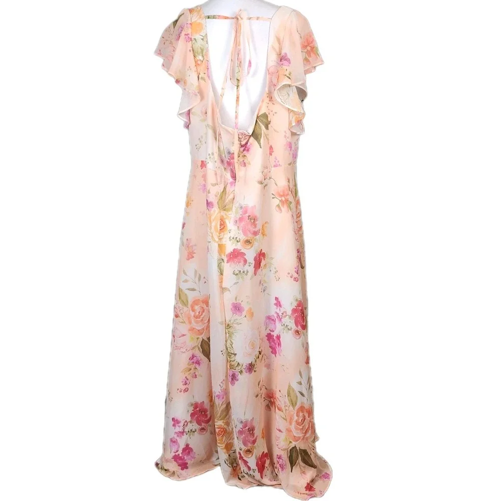 Azazie Formal Gown Dress Womens 20 22 Abstract Bouquet Floral Peach Pink Wedding